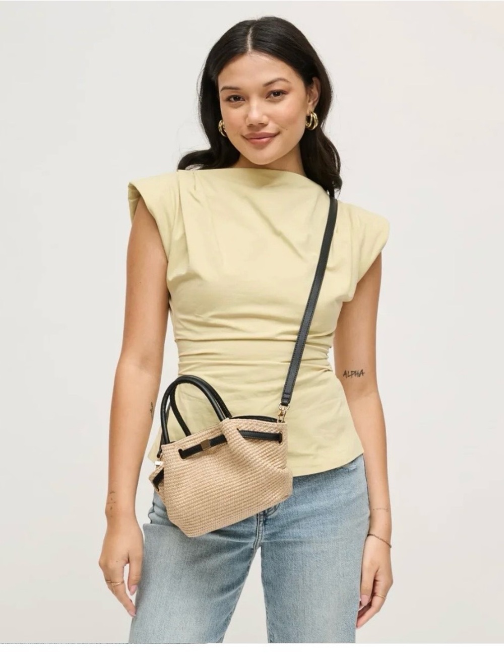 NWT URBAN EXPRESSIONS SELENA STRAW CROSSBODY BAG- Black and Straw